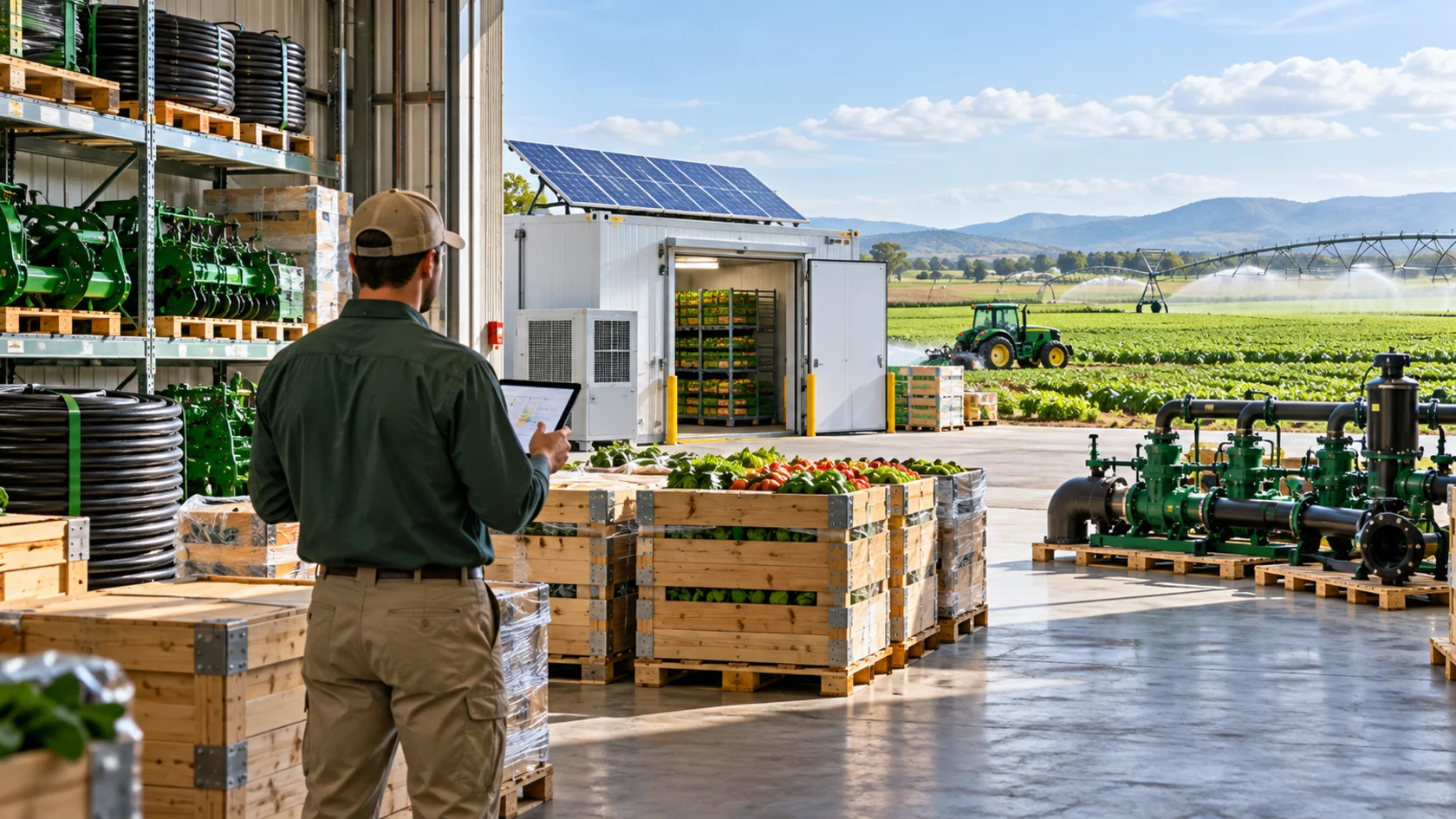 Agricultural supplier preparing equipment and cold-chain offer for a farm and export market