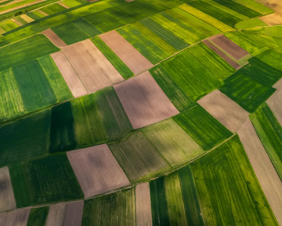 Aerial overview of agricultural fields for regional planning